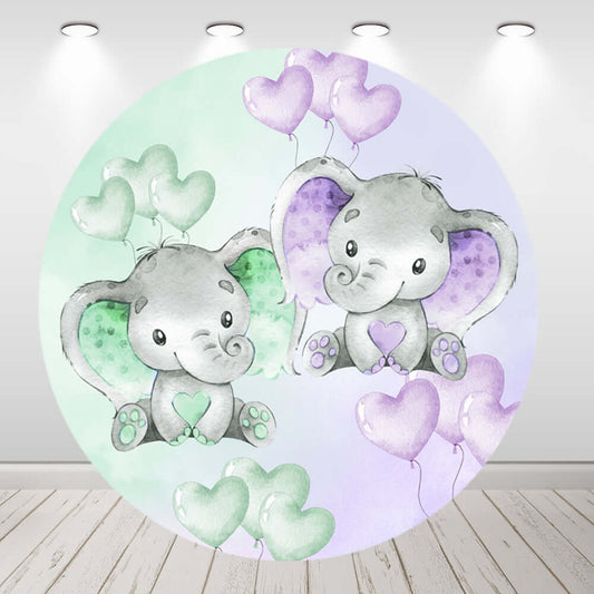Cute Elephant Boy or Girl  Gender Reveal Round Circle Backdrop
