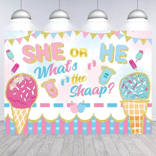 Ice Cream Gender Reveal Backdrop Boy Or Girl Baby Shower Background