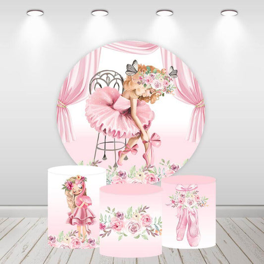 Ballet Girl Flowers Circle Backdrop Baby Shower Party Decor Round Cover