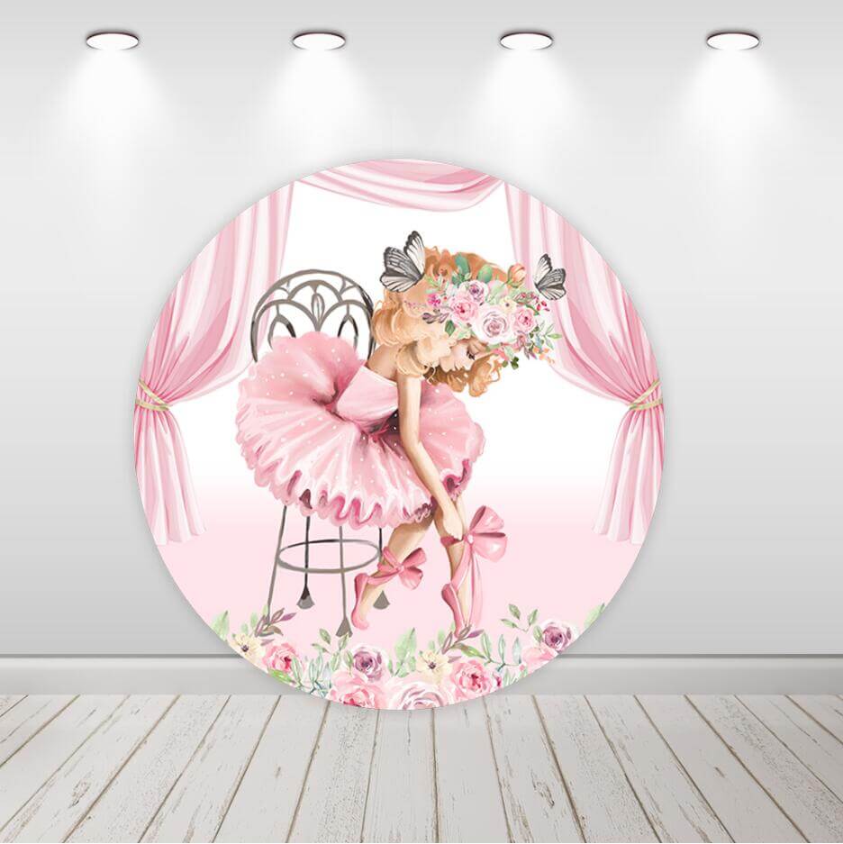 Ballet Girl Flowers Circle Backdrop Baby Shower Party Decor Round Cover