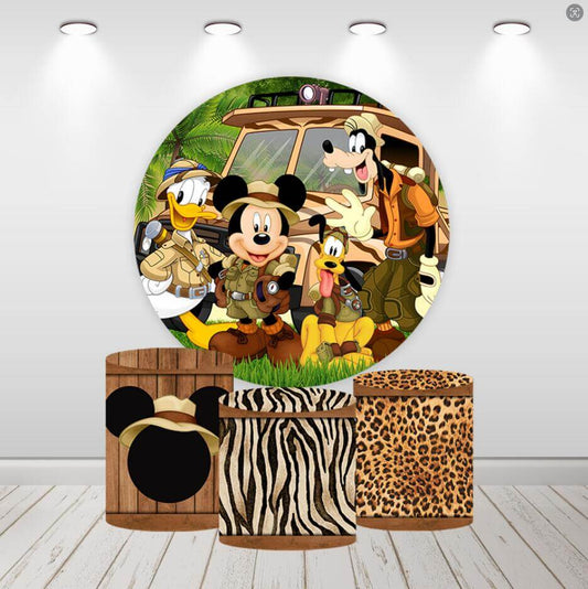 Safari Jungle Mouse Kids Birthday Party Baby Shower Sfondo circolare circolare