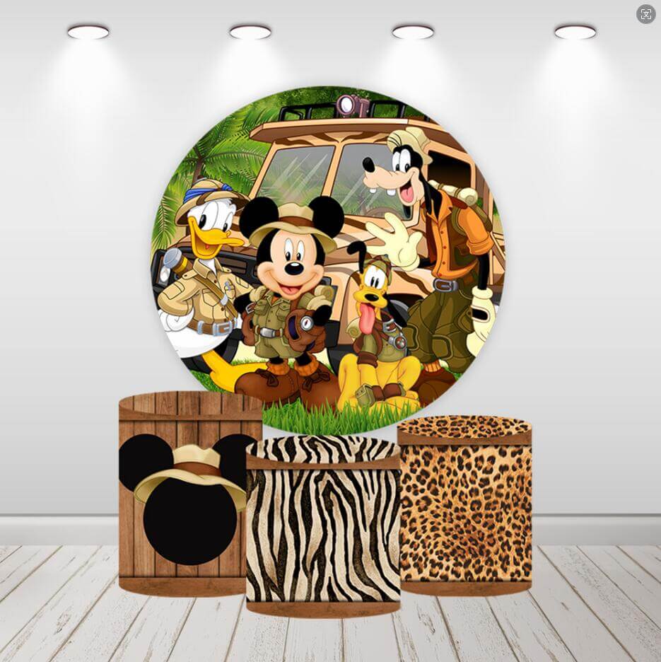 Safari Jungle Mouse Lasten syntymäpäiväjuhlat Baby Shower pyöreä ympyrä tausta