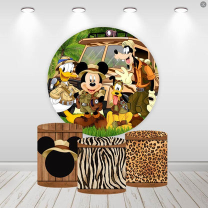 Safari Jungle Mouse Kids Birthday Party Baby Shower Round Circle Backdrop