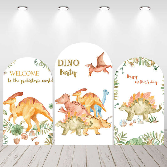 Cartoon dinosaurus Kids verjaardag Dino partij Baby douche boog achtergrond