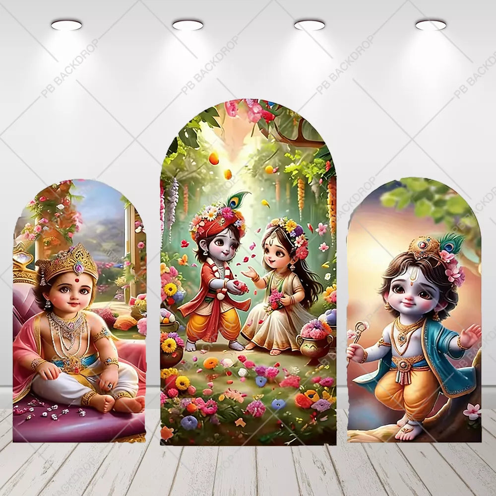 Krishna Radha Floral Arch Backdrop