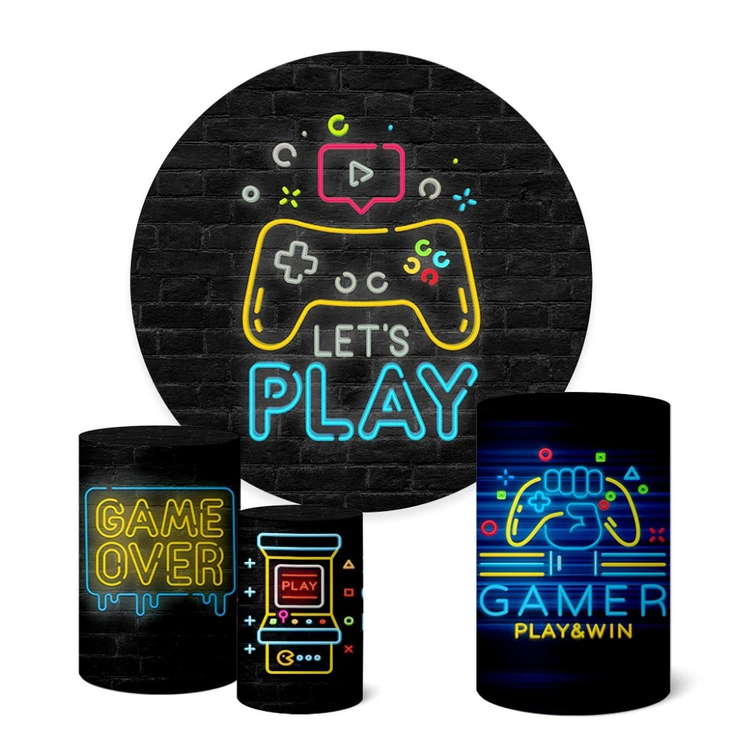 Lets Play Gaming Theme Round Backdrop