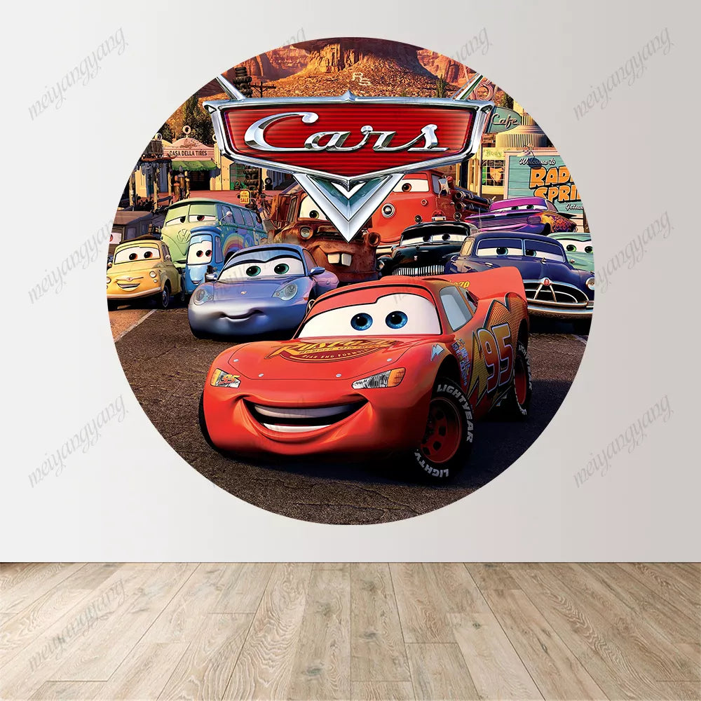 Lightning McQueen Gas Pump Traffic Light Racing Round Backdrop