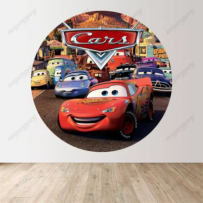 Lightning McQueen Gas Pump Traffic Light Racing Round Backdrop