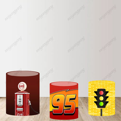 Lightning McQueen Gas Pump Traffic Light Racing Round Backdrop