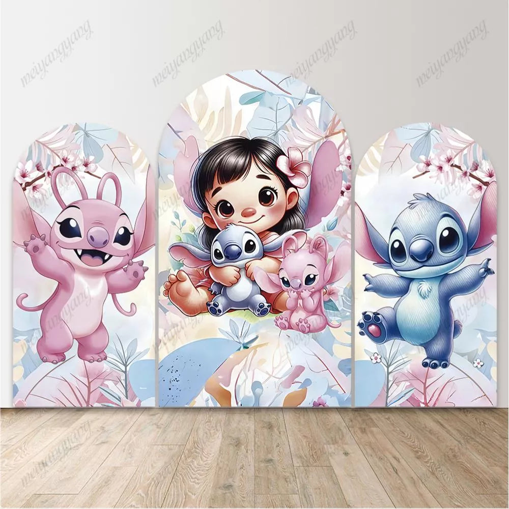 Lilo and Stitch Angel Arch Backdrop Pink Floral Girls Birthday Party Banner