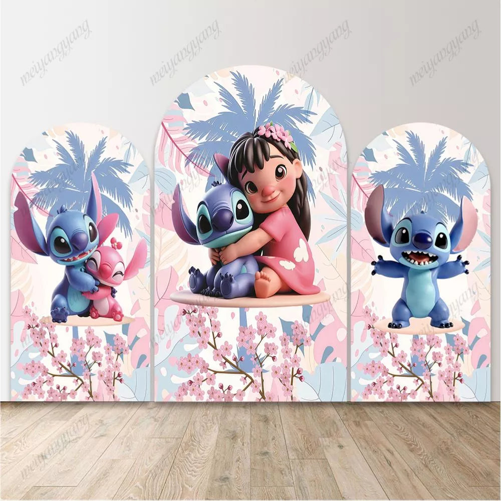Lilo and Stitch Arched Backdrop Tropical Floral Photo Background for Girls Birthday