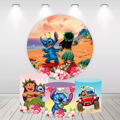 Lilo and Stitch Round Backdrop Hawaiian Beach Birthday Party Decor