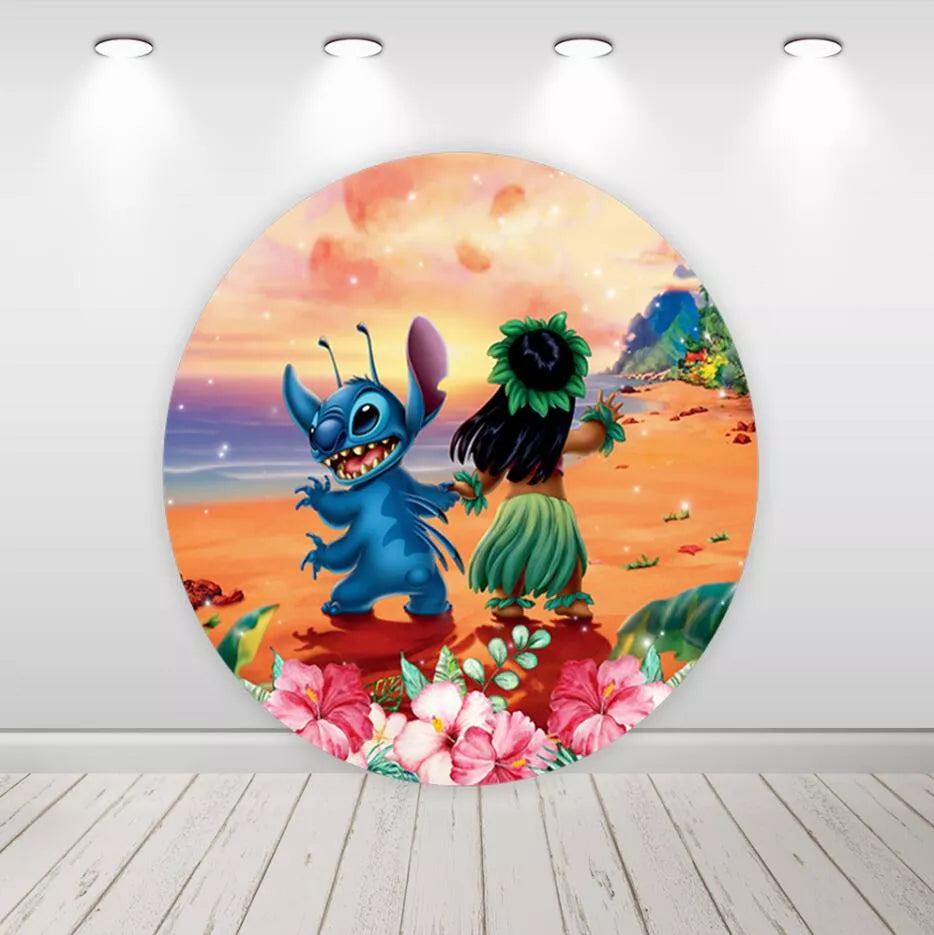 Lilo and Stitch Round Backdrop Hawaiian Beach Birthday Party Decor