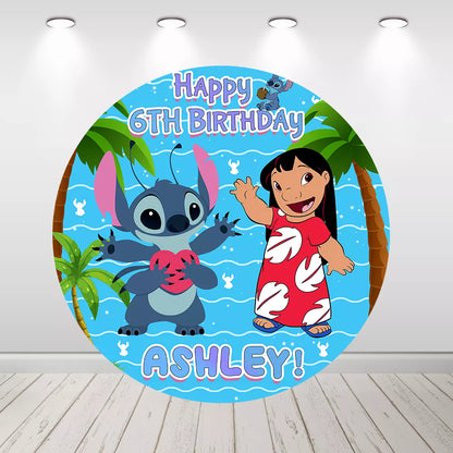 Lilo and Stitch Round Backdrop Tropical Beach Photo Background for Kids Birthday