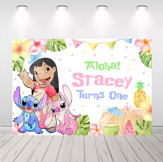 Lilo Stitch Angel Aloha 1st Birthday Backdrop Tropical Hawaiian Photo Banner Party Decor