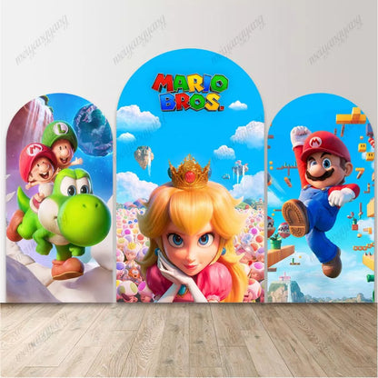 Mario Bros Princess Peach Arch Backdrop Super Mario Arched Background Banner Birthday Party Decorations
