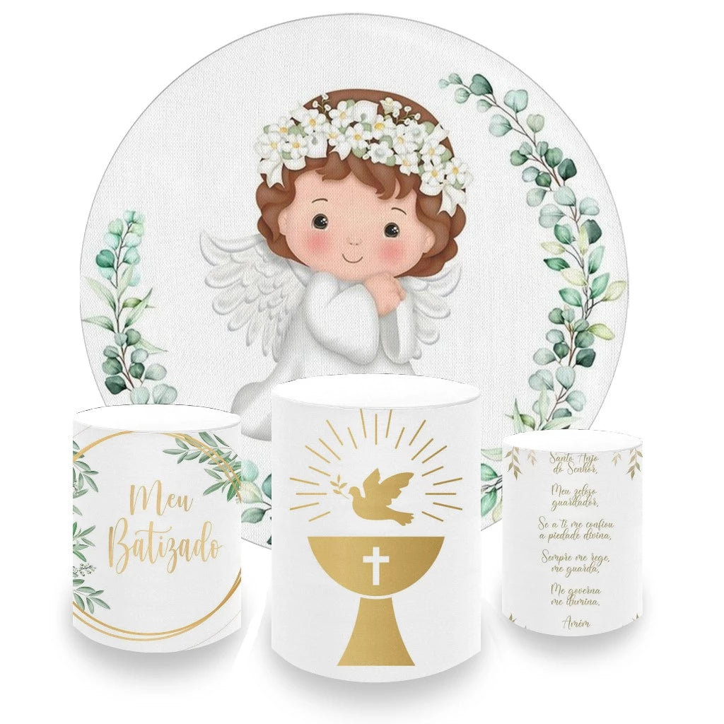 Meu Batizado Angel Theme Backdrop Party Decoration