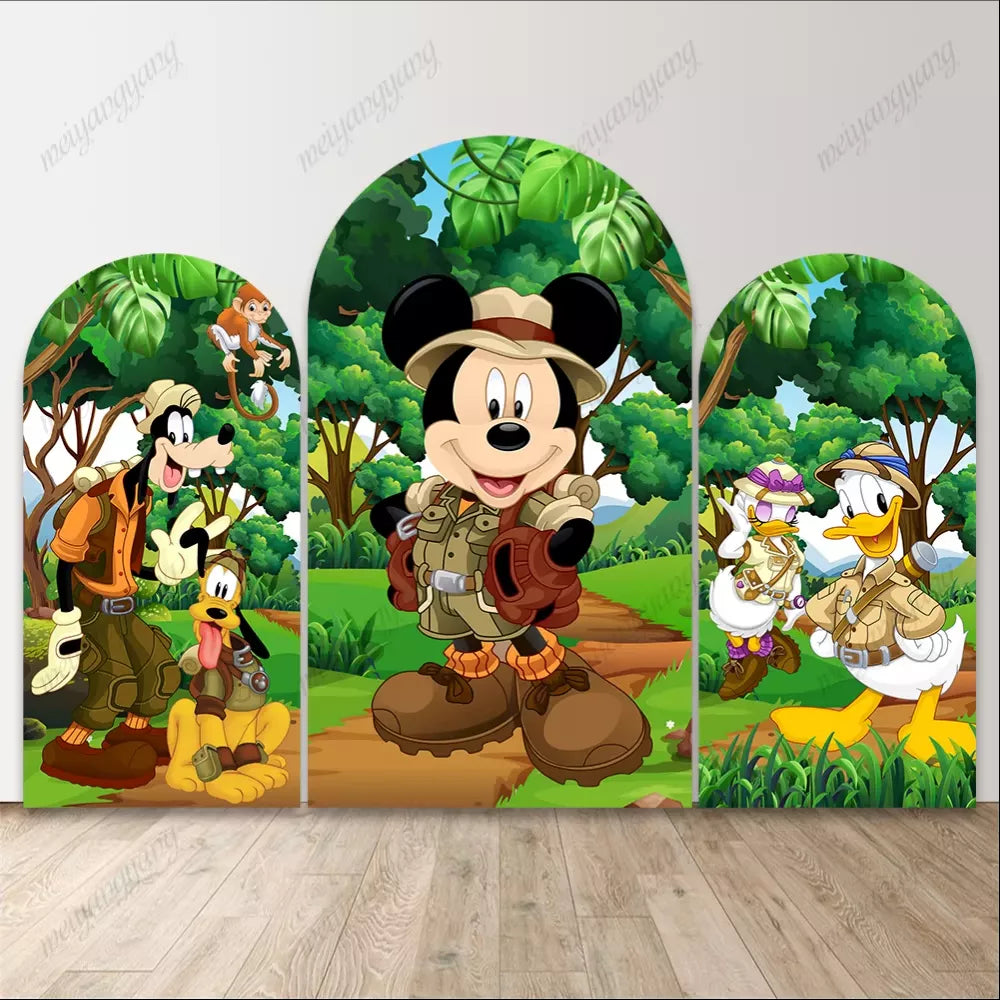 Mickey and Friends Safari Jungle Arched Backdrop Goofy Pluto Donald Daisy Photo Background