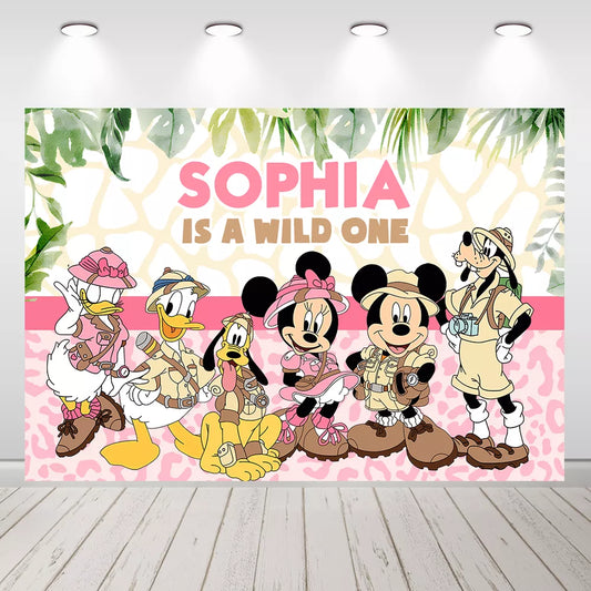 Mickey and Friends Safari Wild One Birthday Backdrop Kids 1st Birthday Party Banner