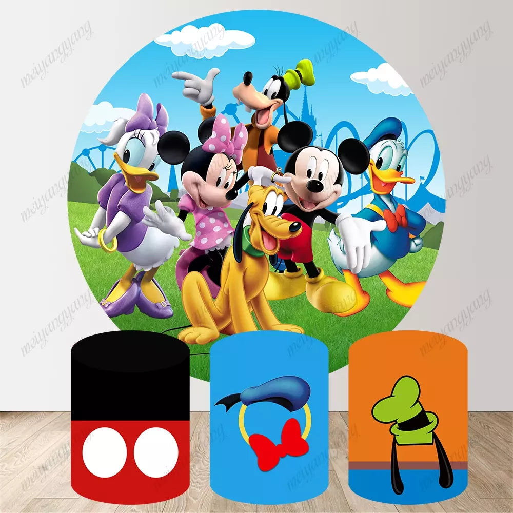 Mickey and His Friends Amusement Park Round Backdrop Children's Birthday Party Decoration