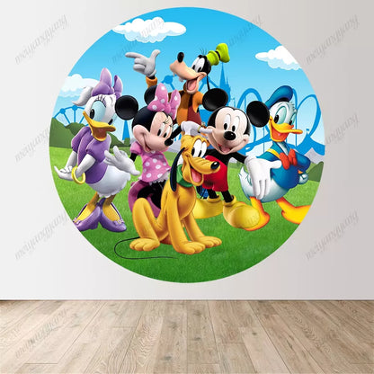 Mickey and His Friends Amusement Park Round Backdrop Children's Birthday Party Decoration