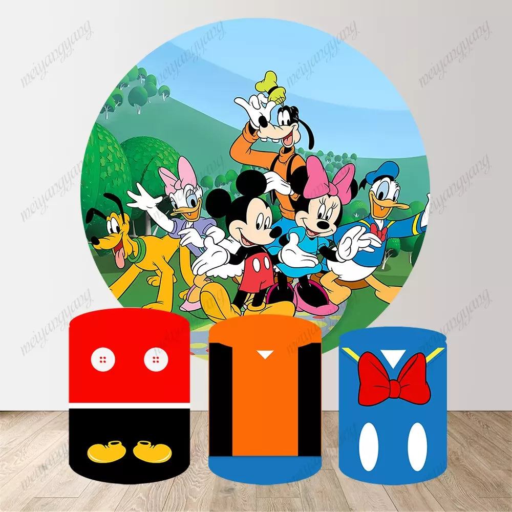 Mickey Minnie Mouse Round Backdrop Kids 1st Birthday Party Baby Shower Photo Studio Circle Background