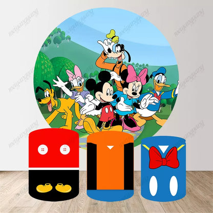 Mickey Minnie Mouse Round Backdrop Kids 1st Birthday Party Baby Shower Photo Studio Circle Background