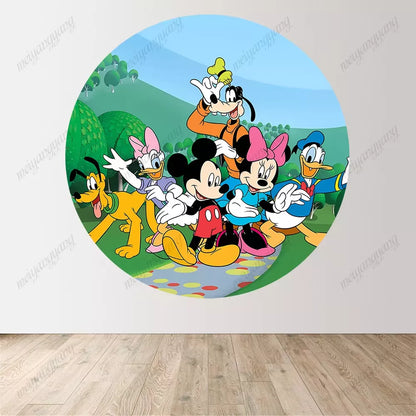 Mickey Minnie Mouse Round Backdrop Kids 1st Birthday Party Baby Shower Photo Studio Circle Background