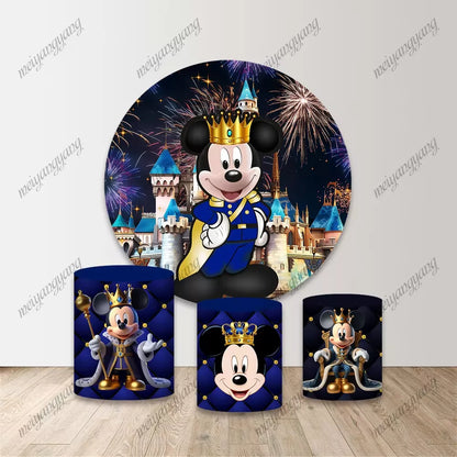 Mickey Mouse Castle Crown Prince Round Backdrop Children's Birthday Party Decor