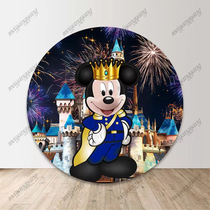 Mickey Mouse Castle Crown Prince Round Backdrop Children's Birthday Party Decor