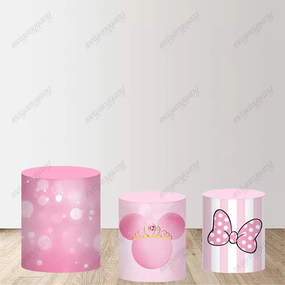 Minnie Mouse Round Backdrop Flower Girls Birthday Party Decoration