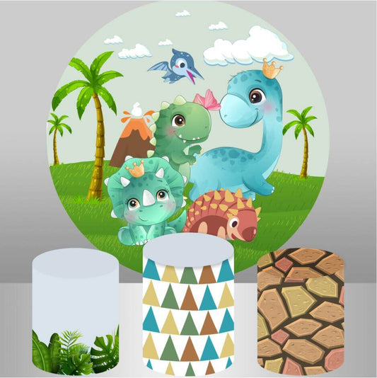 Cartoon dinosaurus Kids verjaardagsfeestje Baby shower ronde cirkel achtergrond