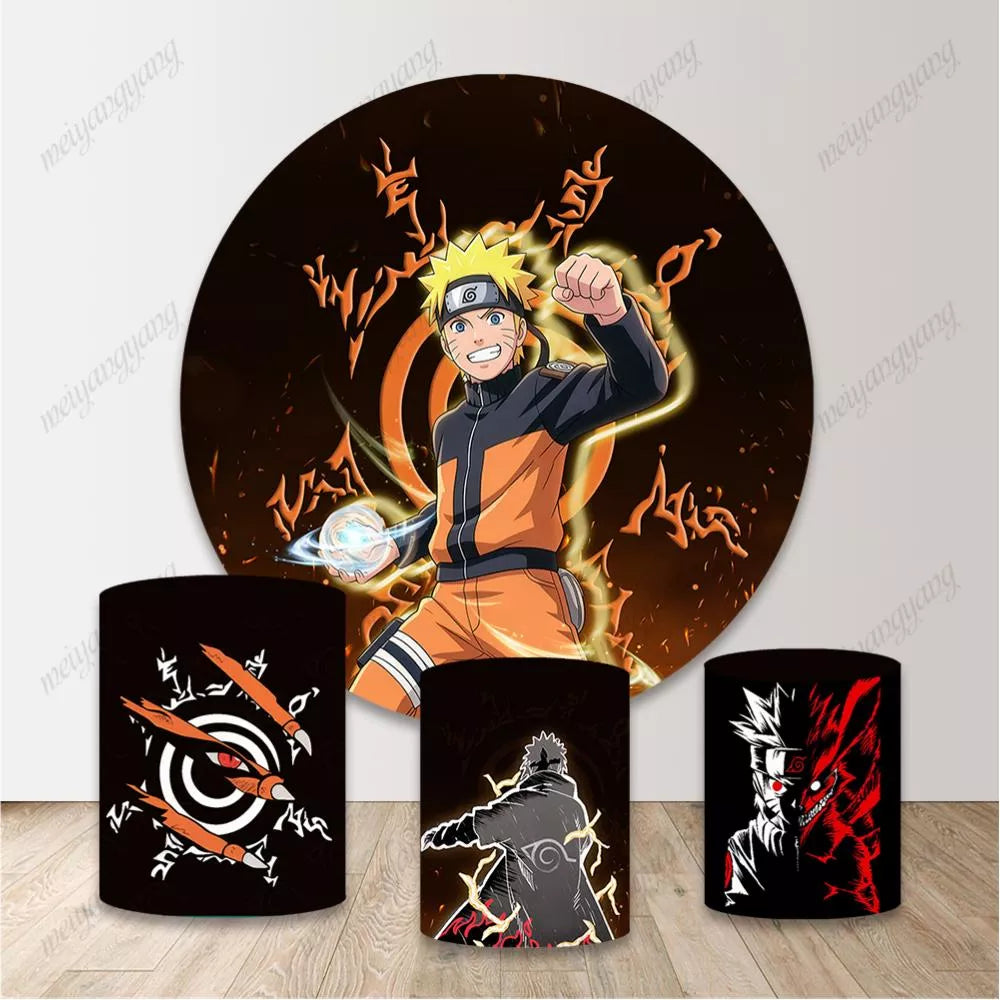Naruto Uzumaki Round Backdrop Anime Ninja Photo Background for Boys Birthday