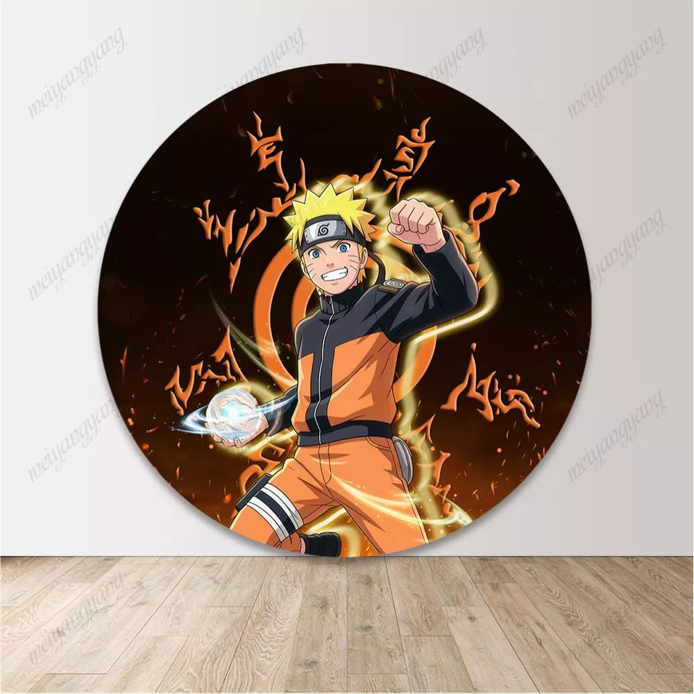 Naruto Uzumaki Round Backdrop Anime Ninja Photo Background for Boys Birthday