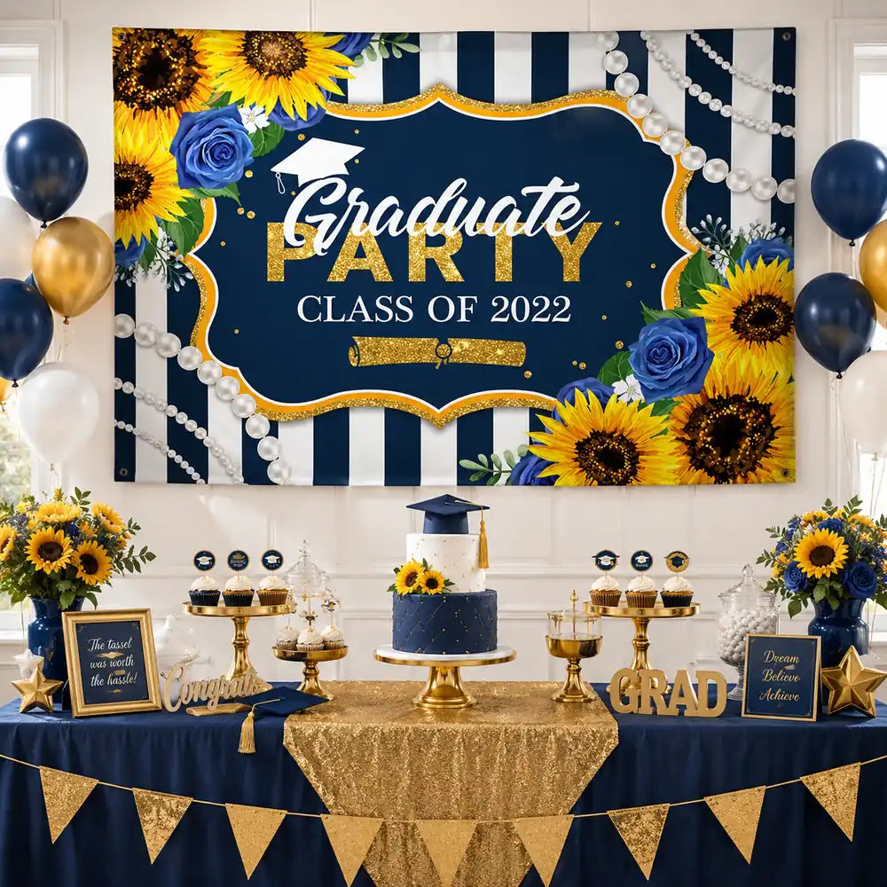 Graduation Class Of 2022 Backdrop Sunflowers Pearls Graduate Back To School Photography Background Photo Studio Props