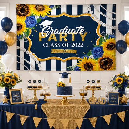 Graduation Class Of 2022 Backdrop Sunflowers Pearls Graduate Back To School Photography Background Photo Studio Props