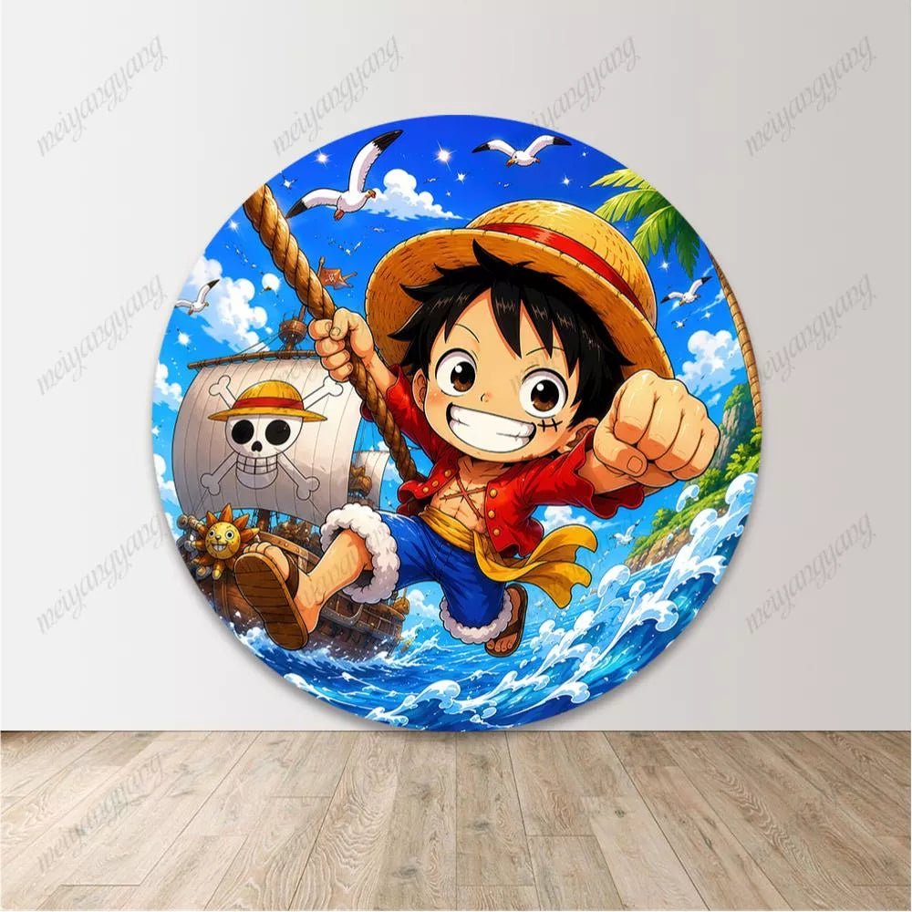 One Piece Luffy Round Backdrop Kids Birthday Baby Shower Cylinder Covers