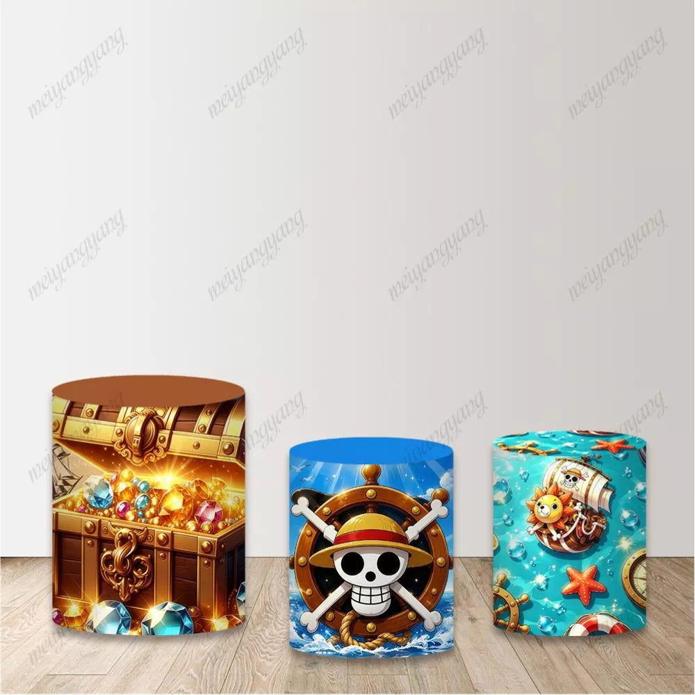 One Piece Luffy Round Backdrop Kids Birthday Baby Shower Cylinder Covers