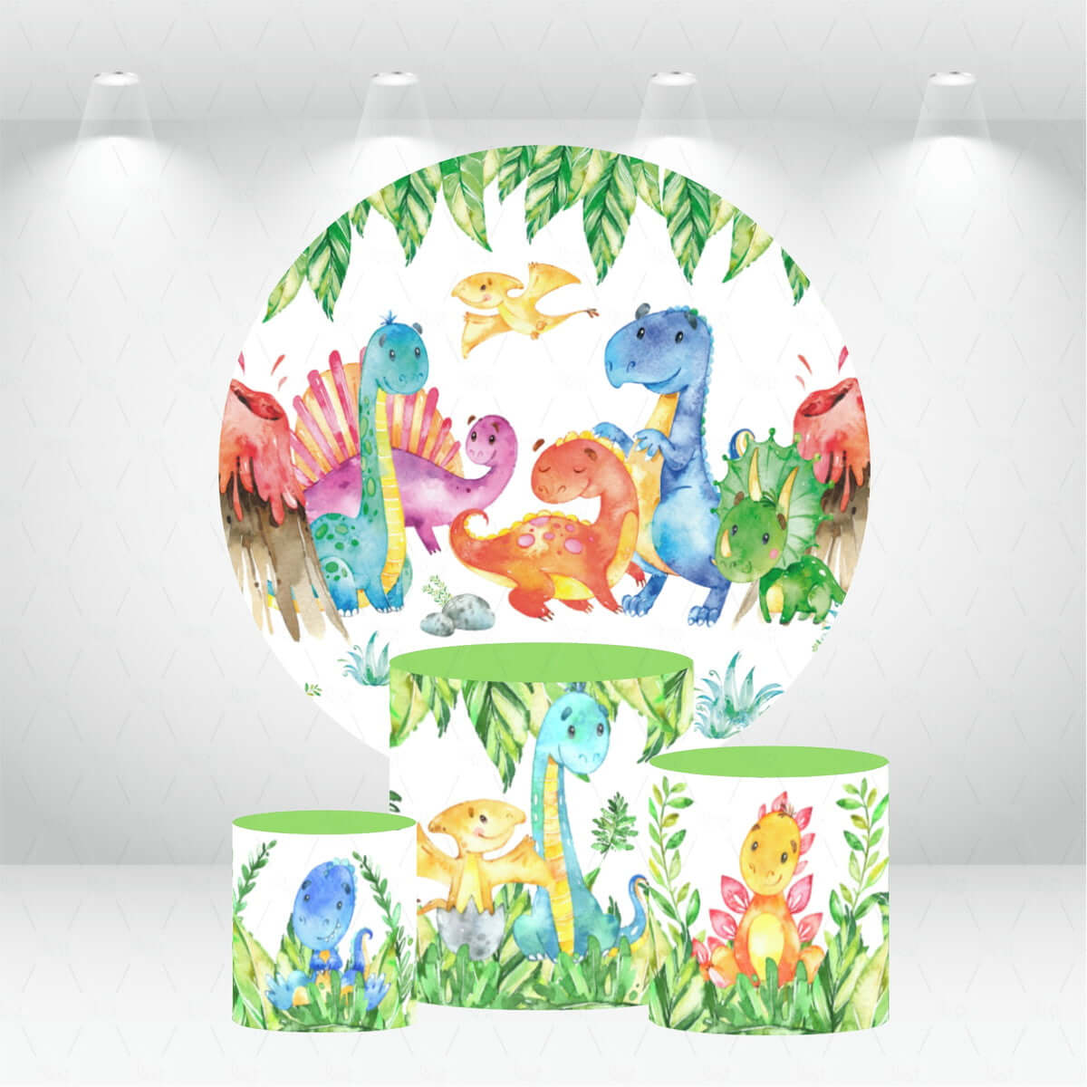 Dinozaur dla dzieci 1. przyjęcie urodzinowe Baby Shower Okrągłe tło Osłony cylindrów