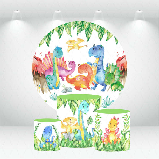 Dinosaur Kids 1e verjaardagsfeestje baby shower ronde achtergrond cilinderhoezen