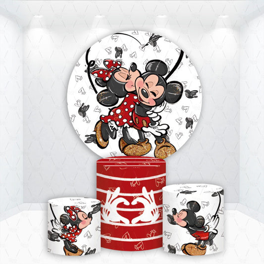 Couverture de cylindre de fond de cercle rond de mariage de fête d'anniversaire de filles de souris rouge