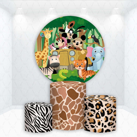 Safari Jungle Mouse Kids verjaardagsfeestje ronde cirkel achtergrond