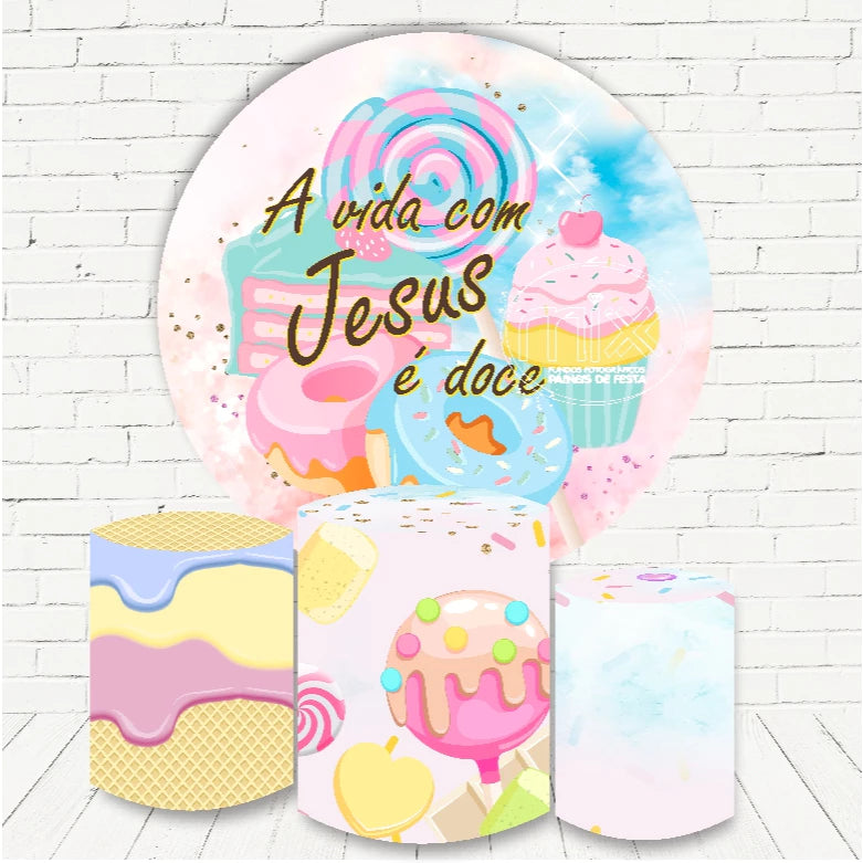Pastel Candy Theme Donut Birthday Backdrop