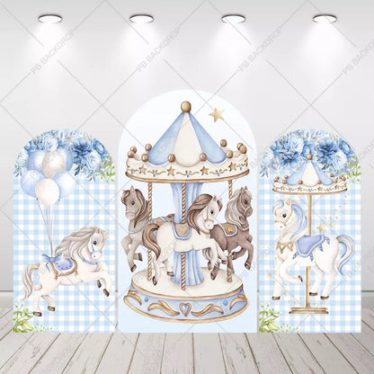 Pastel Blue Carousel Theme Party Arch Backdrop
