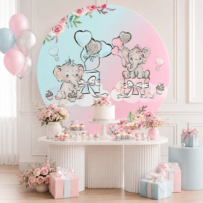 Cute Elephant Boy or Girl  Gender Reveal Round Backdrop