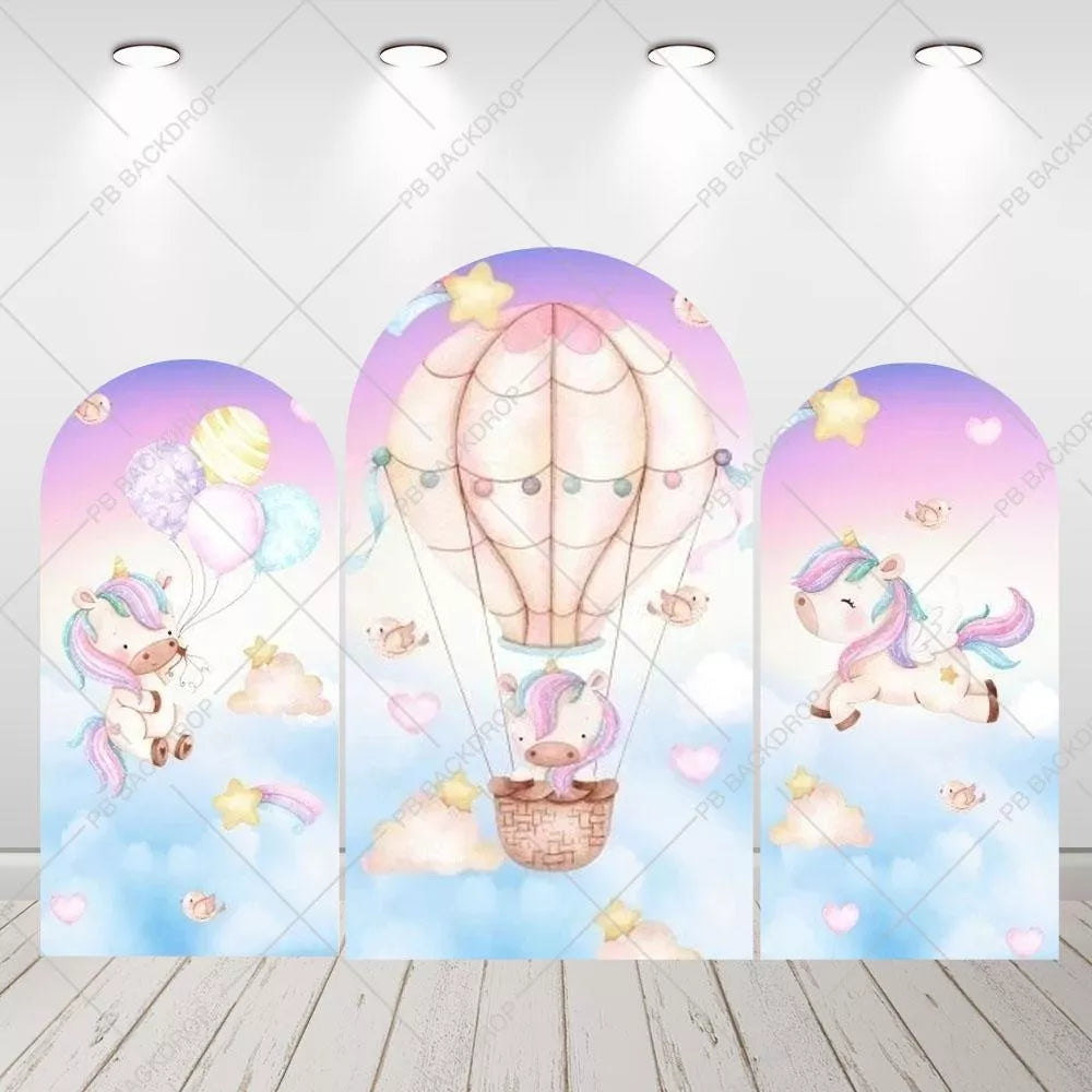 Pastel Unicorn Hot Air Balloon Arch Backdrop Set