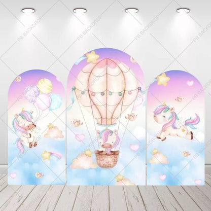 Pastel Unicorn Hot Air Balloon Arch Backdrop Set