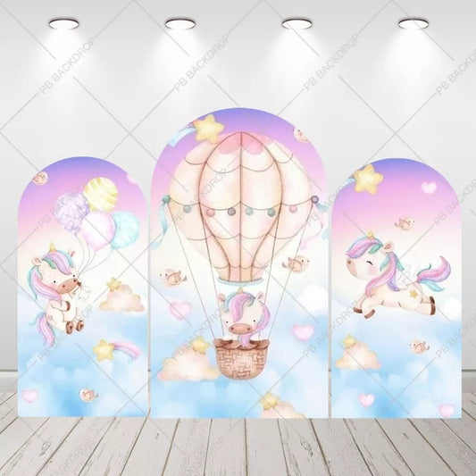Pastel Unicorn Hot Air Balloon Arch Backdrop Set