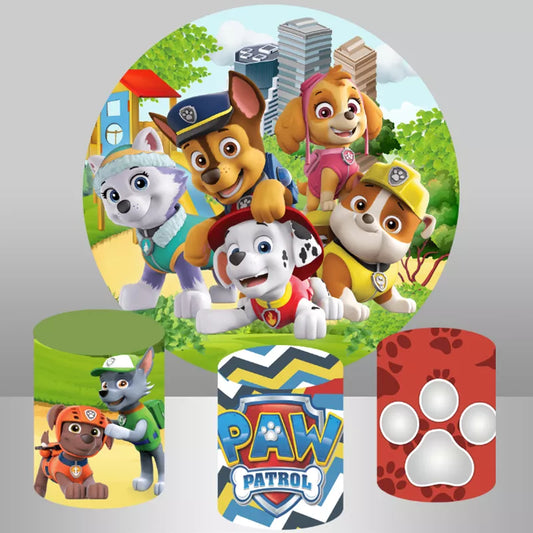 Paw Patrol Full Team Circle Photography Backdrop Kids Birthday Party Banner