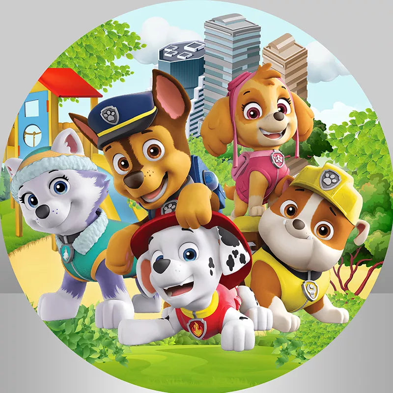 Paw Patrol Full Team Circle Photography Backdrop Kids Birthday Party Banner